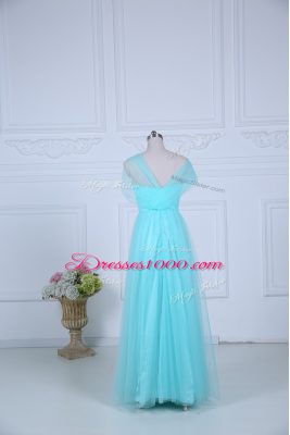 Aqua Blue Sleeveless Tulle Zipper Wedding Party Dress for Wedding Party