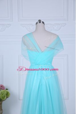 Aqua Blue Sleeveless Tulle Zipper Wedding Party Dress for Wedding Party