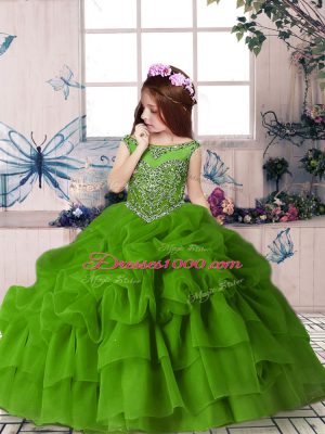 Organza Zipper Pageant Gowns Sleeveless Floor Length Beading and Pick Ups
