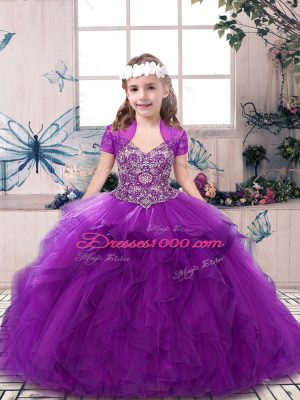 High Quality Sleeveless Beading and Ruffles Lace Up Pageant Gowns For Girls