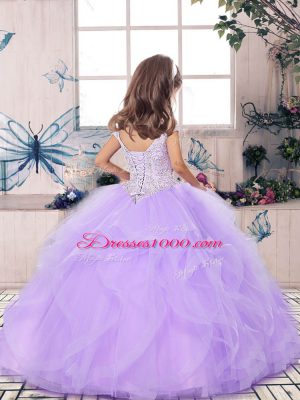 High Quality Sleeveless Beading and Ruffles Lace Up Pageant Gowns For Girls