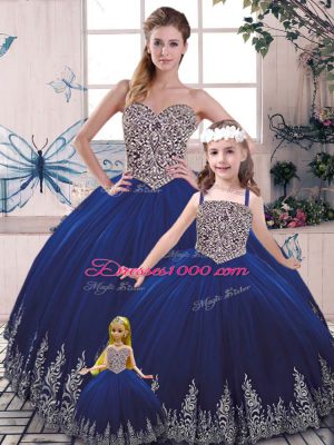Ball Gowns 15 Quinceanera Dress Royal Blue Scoop Tulle Sleeveless Floor Length Lace Up