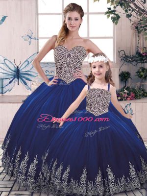 Ball Gowns 15 Quinceanera Dress Royal Blue Scoop Tulle Sleeveless Floor Length Lace Up