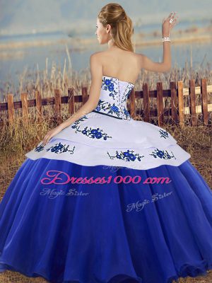 Royal Blue Lace Up Quince Ball Gowns Embroidery Sleeveless Floor Length