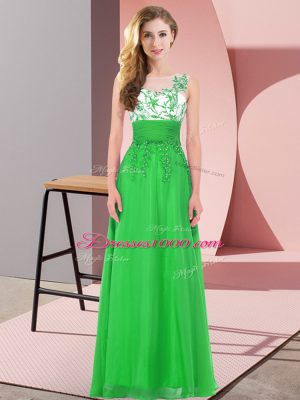 High Quality Green Scoop Backless Appliques Damas Dress Sleeveless