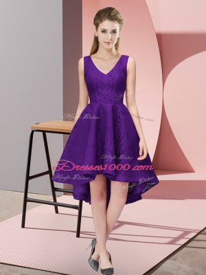 Chic Sleeveless High Low Lace Zipper Wedding Guest Dresses with Purple