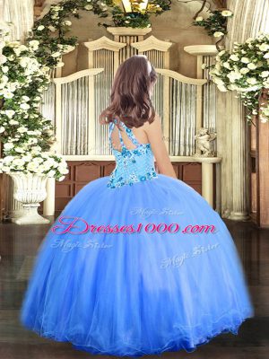 Tulle Sleeveless Floor Length Child Pageant Dress and Appliques