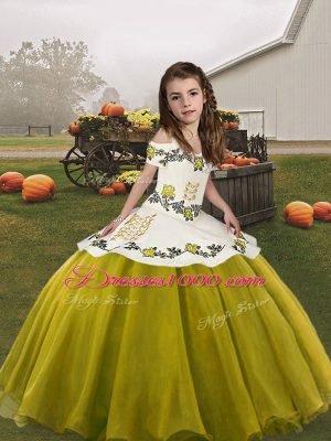 Discount Floor Length Olive Green Pageant Gowns For Girls Straps Sleeveless Lace Up