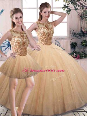 Trendy Scoop Sleeveless Tulle 15 Quinceanera Dress Beading Lace Up