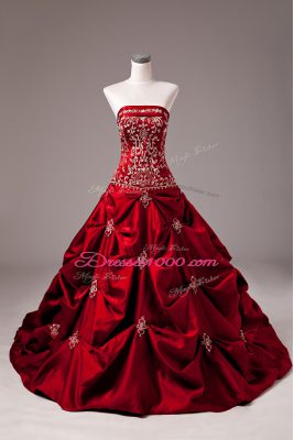 Decent Taffeta Sleeveless 15 Quinceanera Dress Brush Train and Embroidery and Pick Ups
