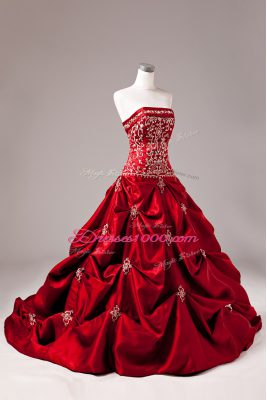 Decent Taffeta Sleeveless 15 Quinceanera Dress Brush Train and Embroidery and Pick Ups