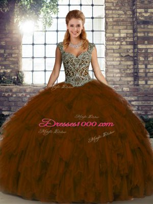 Adorable Sleeveless Beading and Ruffles Lace Up Quinceanera Dresses