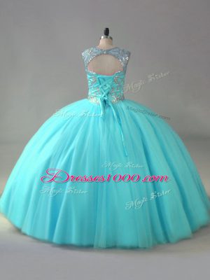 Scoop Sleeveless Organza Quince Ball Gowns Beading Lace Up