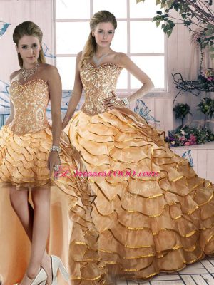 Organza Sleeveless Quinceanera Dress Brush Train and Ruffled Layers