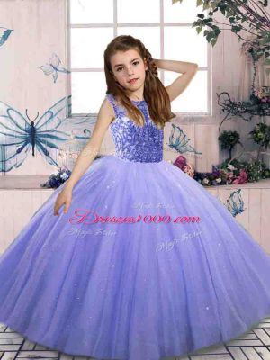 Lavender Scoop Neckline Beading Child Pageant Dress Sleeveless Lace Up