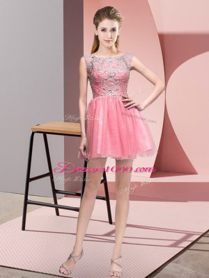 Comfortable Mini Length Pink Dress for Prom Bateau Sleeveless Zipper