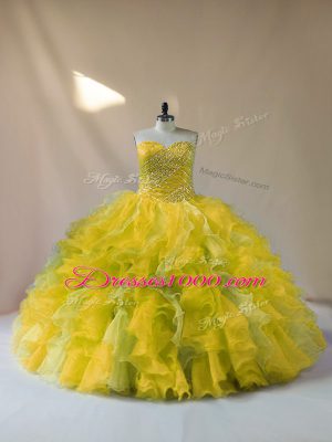 Affordable Multi-color Lace Up 15th Birthday Dress Beading and Ruffles Sleeveless Floor Length