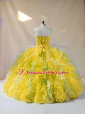 Affordable Multi-color Lace Up 15th Birthday Dress Beading and Ruffles Sleeveless Floor Length