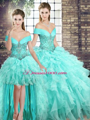 Sleeveless Brush Train Lace Up Beading and Ruffles Sweet 16 Dresses