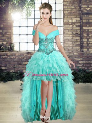 Sleeveless Brush Train Lace Up Beading and Ruffles Sweet 16 Dresses