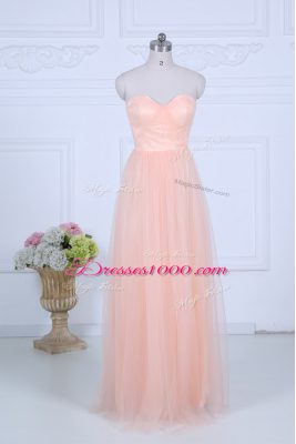 Floor Length Peach Quinceanera Court of Honor Dress Sweetheart Sleeveless Zipper