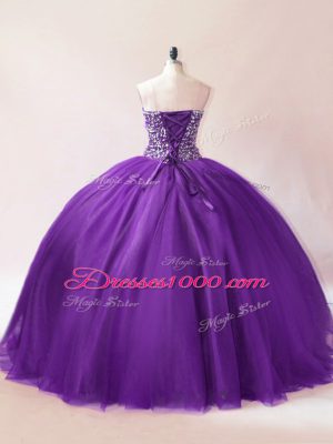 Designer Floor Length Purple Quinceanera Gown Tulle Sleeveless Beading