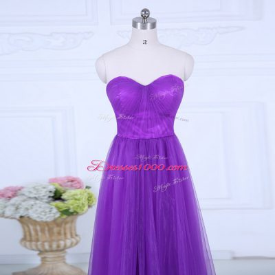 Smart Floor Length Empire Sleeveless Eggplant Purple Quinceanera Court of Honor Dress Zipper