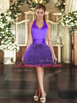 Edgy Purple Organza Lace Up Quinceanera Dresses Sleeveless Floor Length Ruffles