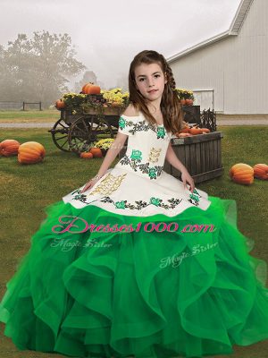 Dazzling Floor Length Green Little Girls Pageant Dress Wholesale Straps Sleeveless Lace Up