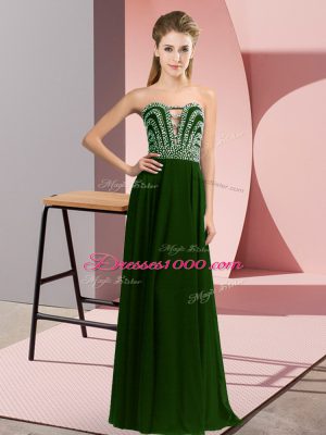 Dramatic Sleeveless Chiffon Floor Length Lace Up Prom Dresses in Olive Green with Beading