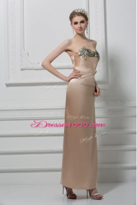 Champagne Column/Sheath Sweetheart Sleeveless Satin Floor Length Lace Up Lace and Appliques Prom Evening Gown