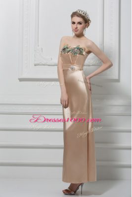 Champagne Column/Sheath Sweetheart Sleeveless Satin Floor Length Lace Up Lace and Appliques Prom Evening Gown