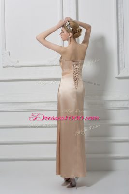 Champagne Column/Sheath Sweetheart Sleeveless Satin Floor Length Lace Up Lace and Appliques Prom Evening Gown