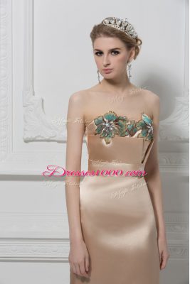 Champagne Column/Sheath Sweetheart Sleeveless Satin Floor Length Lace Up Lace and Appliques Prom Evening Gown