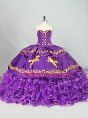 Pretty Ball Gowns Sleeveless Purple Sweet 16 Dresses Brush Train Lace Up