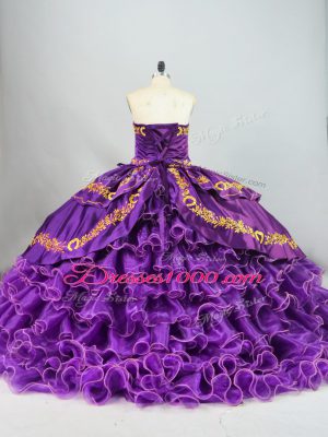 Pretty Ball Gowns Sleeveless Purple Sweet 16 Dresses Brush Train Lace Up