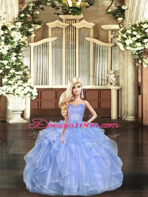 Sexy Floor Length Lavender Quinceanera Dresses Organza Sleeveless Ruffles