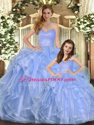 Sexy Floor Length Lavender Quinceanera Dresses Organza Sleeveless Ruffles