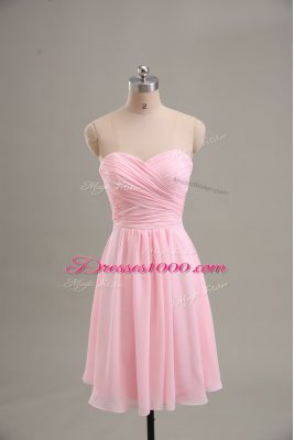 Chiffon Sweetheart Sleeveless Zipper Ruching Prom Dress in Baby Pink