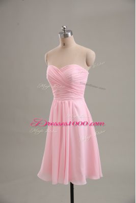 Chiffon Sweetheart Sleeveless Zipper Ruching Prom Dress in Baby Pink