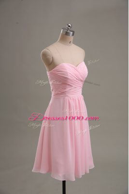 Chiffon Sweetheart Sleeveless Zipper Ruching Prom Dress in Baby Pink