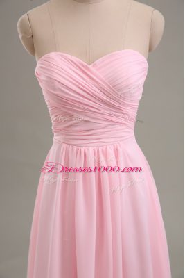 Chiffon Sweetheart Sleeveless Zipper Ruching Prom Dress in Baby Pink