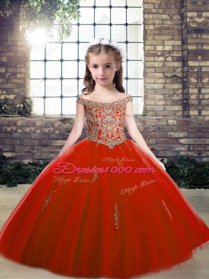 Red Sleeveless Floor Length Beading and Appliques Lace Up Party Dress Wholesale