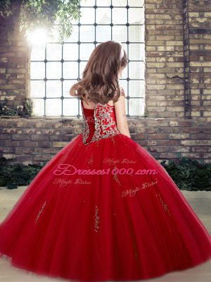 Red Sleeveless Floor Length Beading and Appliques Lace Up Party Dress Wholesale