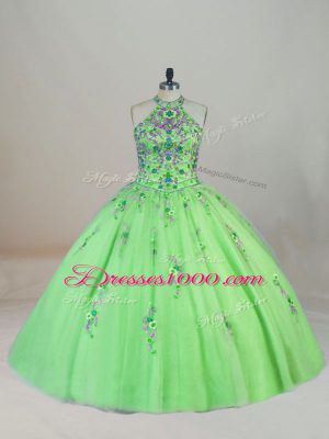 Quinceanera Dress Tulle Brush Train Sleeveless Appliques and Embroidery