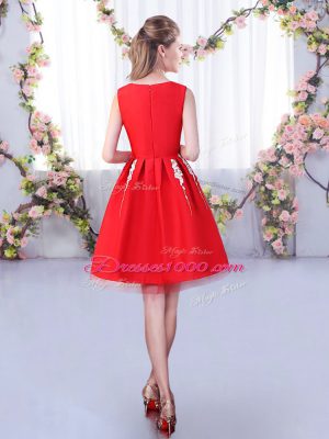 Red Zipper Scoop Appliques Quinceanera Court Dresses Satin and Tulle Sleeveless