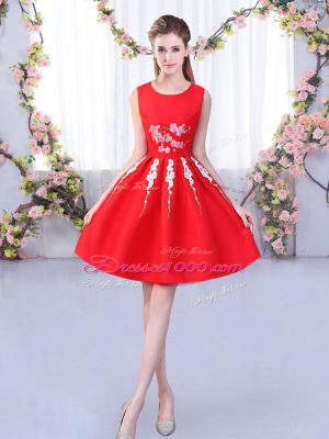 Red Zipper Scoop Appliques Quinceanera Court Dresses Satin and Tulle Sleeveless