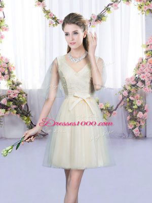 Custom Design Champagne Sleeveless Tulle Lace Up Wedding Party Dress for Wedding Party