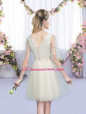 Custom Design Champagne Sleeveless Tulle Lace Up Wedding Party Dress for Wedding Party