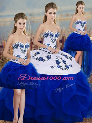 Sleeveless Embroidery and Ruffles and Bowknot Lace Up Quinceanera Dress